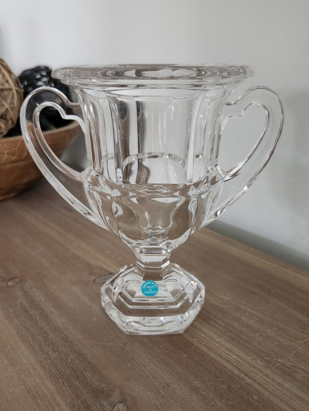 Tiffany & Co Crystal Loving Cup Trophy Vase Double Heart Handles 7” Decor Home - Picture 9 of 15